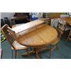 Image 2 : Modern 41" diameter center pedestal dinette table with two 12" insert leaves plus two spindle back c