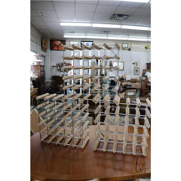 Three wood and metal wine racks, each 20" H X 21" W X 9" D