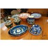 Image 2 : Selection of glazed pottery serving pieces including 11" and 13" casserole dishes, two 10" bowls, tw