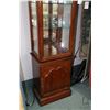 Image 2 : Semi contemporary two door illuminated curio cabinet with display upper section fitted with glass sh