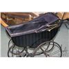 Image 2 : Antique doll pram with leather lining and bonnet, brass and porcelain hardware, 25" to handle