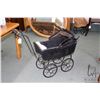 Image 1 : Antique doll pram with oil cloth bonnet, 21" to top of handle