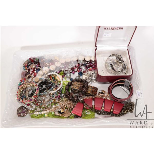 Tray lot of vintage and collectible custom jewellery including gold filled earrings, beaded necklace