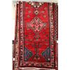 Image 1 : 100% handmade Iranian wool carpet runner "Hamdan" with triple medallion, red background and highligh