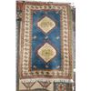 Image 1 : Vintage wool area rug with double medallion, blue background and highlights of sage, cream and red 4