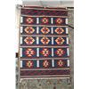 Image 1 : Shiraz Kilim wool carpet with geometric design, blue background and highlights of red, cream and ora