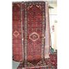 Image 1 : 100% handmade Iranian wool carpet runner "Hamdan" with center medallion, red background and highligh