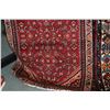 Image 2 : 100% handmade Iranian wool carpet "Hamdan" with center medallion, red background, overall geometric 