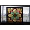 Image 1 : Antique leaded, painted and stained framed glass panel, purportedly from an Italian church, outside 