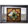 Image 2 : Antique leaded, painted and stained framed glass panel, purportedly from an Italian church, outside 