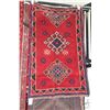 Image 1 : 100% handmade Iranian wool throw carpet "Fasa" with triple medallion, red background, and highlights