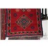 Image 2 : 100% handmade Iranian wool throw carpet "Fasa" with triple medallion, red background, and highlights