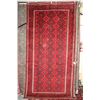Image 1 : 100% handmade Iranian wool carpet "Baluchi" with geometric pattern, red background, and highlights o