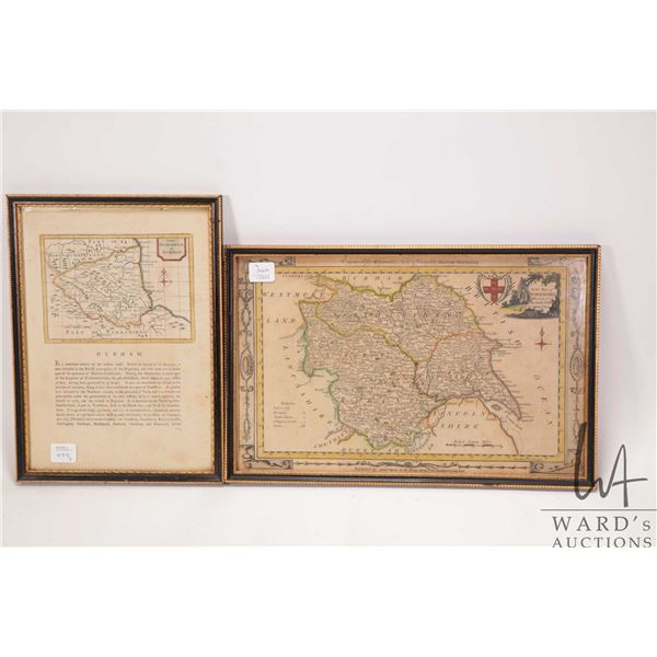 Two vintage framed maps including County Durham and Yorkshire 9" X 14"