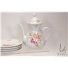 Image 2 : Limoge coffee set with coffee pot, cream and lidded sugar and four snack plates and four demis and s