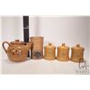 Image 2 : Selection of pottery including glazed tea pot signed Pottery Plus, "Spoons" holder and set of canist