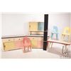 Image 2 : Child's vintage wooden play kitchen including kitchen cupboard with top and bottle sliding doors 15"