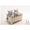 Image 2 : Antique Omega German made child's play stove, with lidded pans, 4 1/4" H X 8" L X 5" D