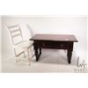 Image 1 : Antique doll sized wooden desk with two drawers 11" H X 20" L X 11" D plus a doll sized painted bamb