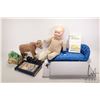 Image 1 : Selection of vintage collectibles including Marie Frances Sewing book, antique Steiff (?) bear on wh