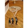 Image 1 : NAMAO LOCATION Folding stool with leather Cuba motif seat plus three horn carvings    -Note: this is