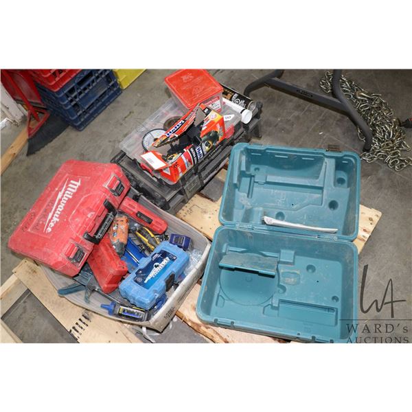 Selection of miscellaneous hardware, caulking guns, empty boxes, tape measures etc.