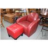 Image 1 : Modern upholstered, retro style parlour chair with non-matching upholstered ottoman