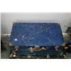 Image 2 : Two vintage metal steamer trunks, the largest is 30"W X 8 1/2"H X 17" D