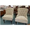 Image 1 : Pair of button tufted parlour chairs with turned legs and front castors