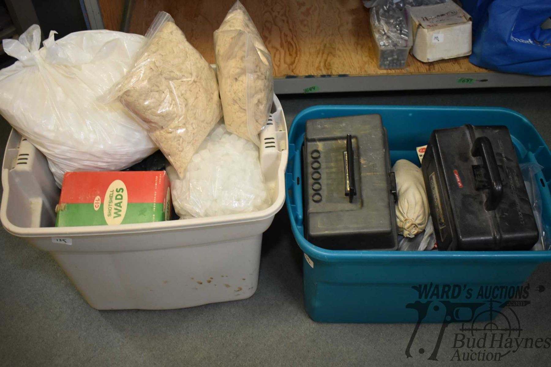 Two tubs of shot shell loading accessories Two tubs of shot shell ...