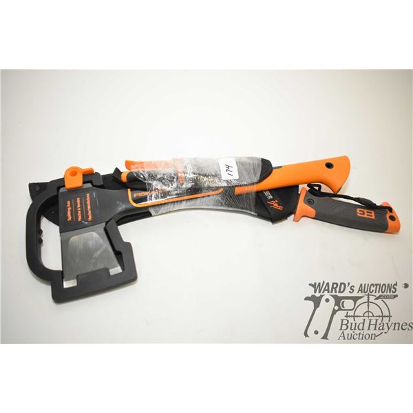 Fiskars splitting axe, Fiskars scissors and a Fiskars splitting axe, Fiskars scissors and a Gerber B