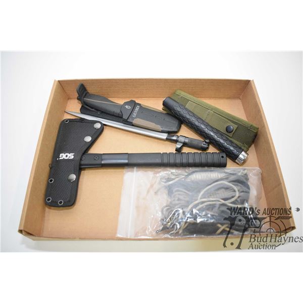 Small Sog hatchet / pick combo, Gerber knife w/ Small Sog hatchet / pick combo, Gerber knife w/ case