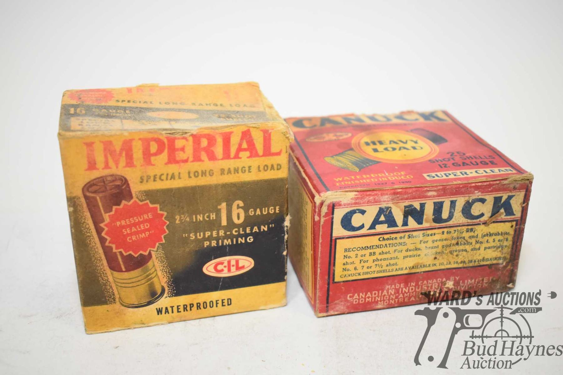 Two vintage shot shell boxes including Canuck 12 Two vintage shot shell ...