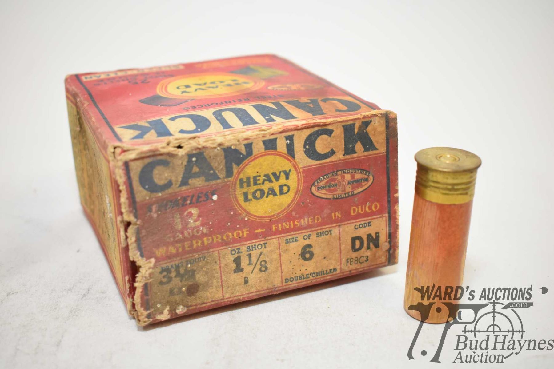 Two vintage shot shell boxes including Canuck 12 Two vintage shot shell ...