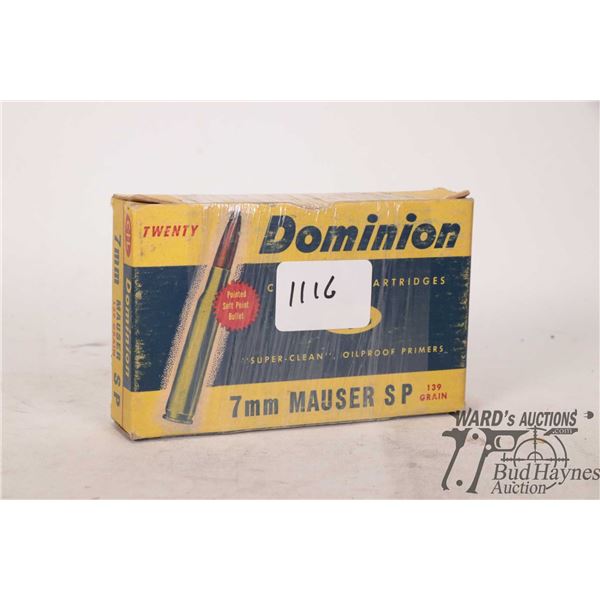 One full 20 count box of vintage Dominion 7mm One full 20 count box of vintage Dominion 7mm Mauser 1