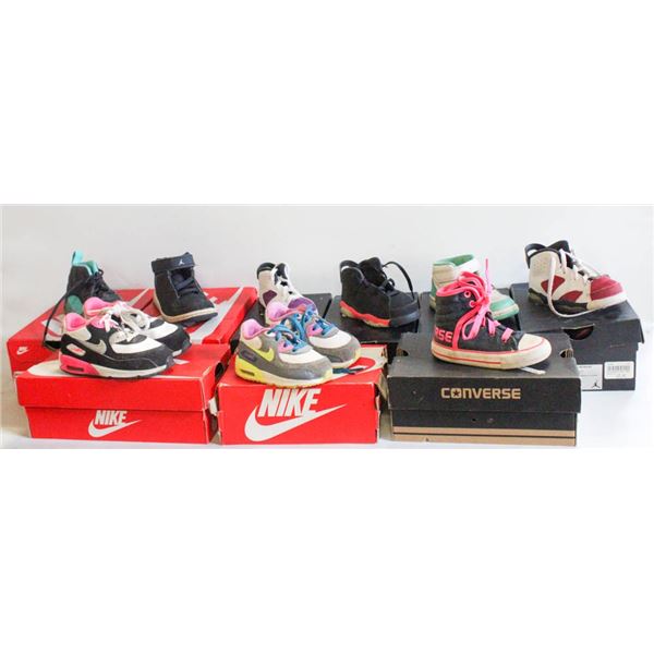 8 PAIRS OF NIKES/JORDANS AND CONVERSE KIDS SHOES