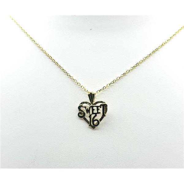 10KT YELLOW GOLD HEART WITH SWEET 16 PENDANT