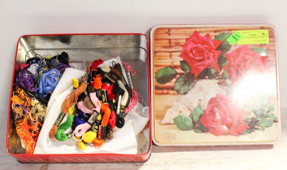 TIN BOX W/ EMBROIDERY THREAD