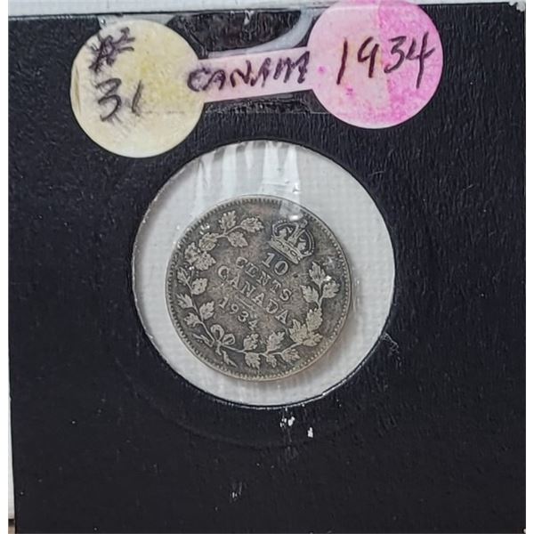 15)  CANADIAN 1934 DIME, 80% SILVER.