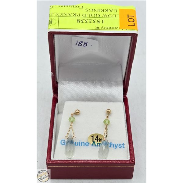 14KT YELLOW GOLD PRASIOLITE DANGLE EARRINGS