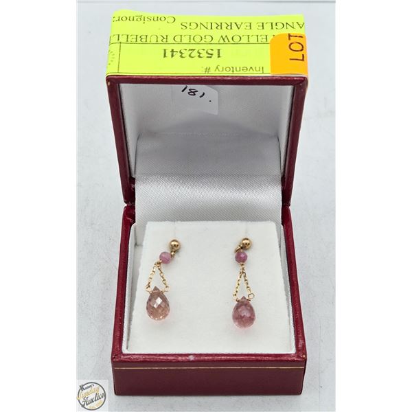 14KT YELLOW GOLD RUBELLITES DANGLE EARRINGS
