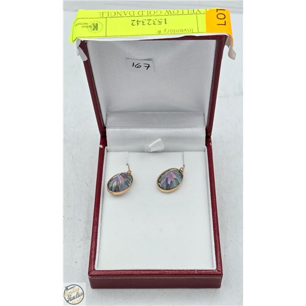 14KT YELLOW GOLD DANGLE MYSTIC QUARTZ EARRINGS