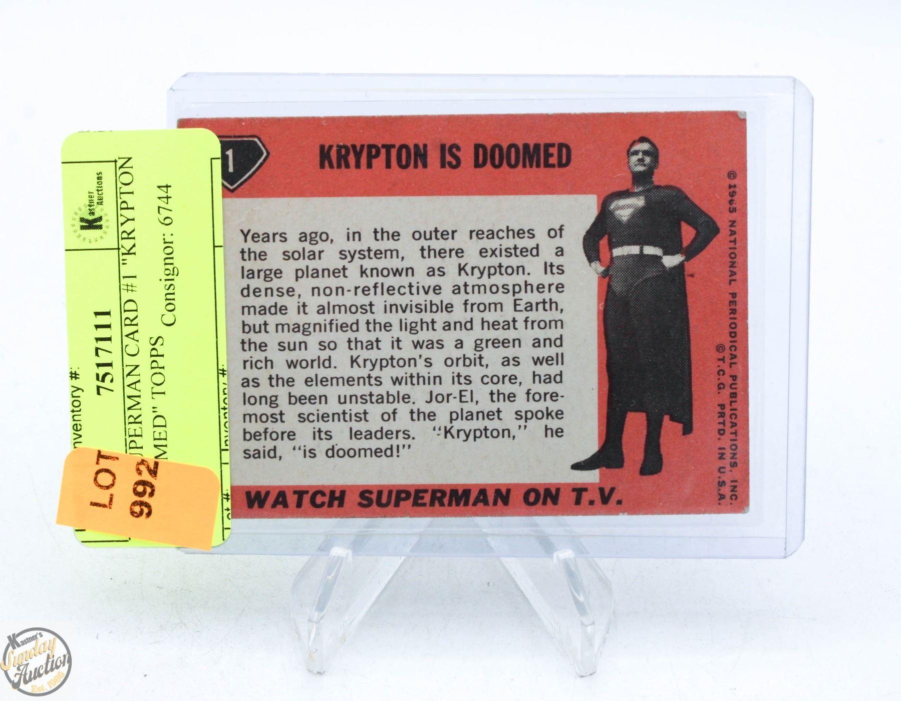 Krypton Card 1965 SUPERMAN CARD #1