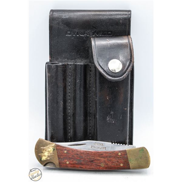 FOLDING KNIVE IN GENUINE LEATHER SHEATH