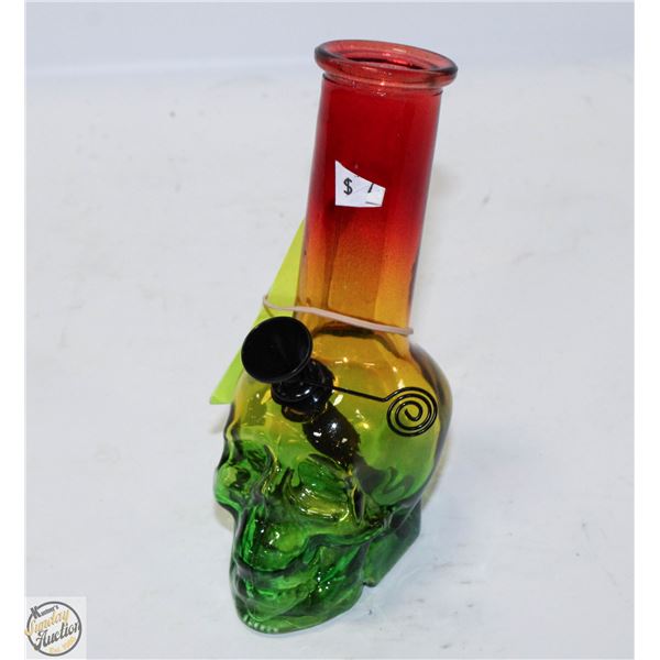 SMALL RASTA COLOR SKULL BONG WITH DOWNSTEM AND