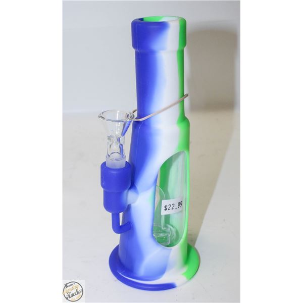 BLUE SILICONE BONG WITH DOWNSTEM AND BOWL