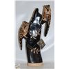 Image 1 : BUFFALO HORN 2 OWLS ON STAND SCULPTURE