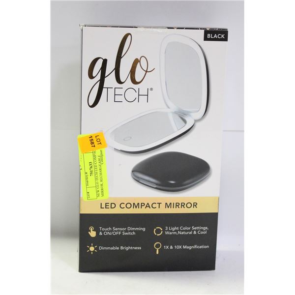 NEW GLO TECH LED COMPACT MIRROR, RECHARGEABLE