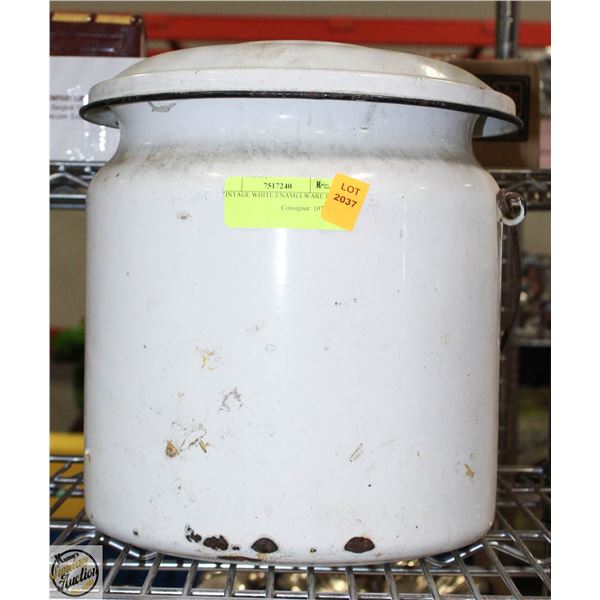 VINTAGE WHITE ENAMELWARE POT