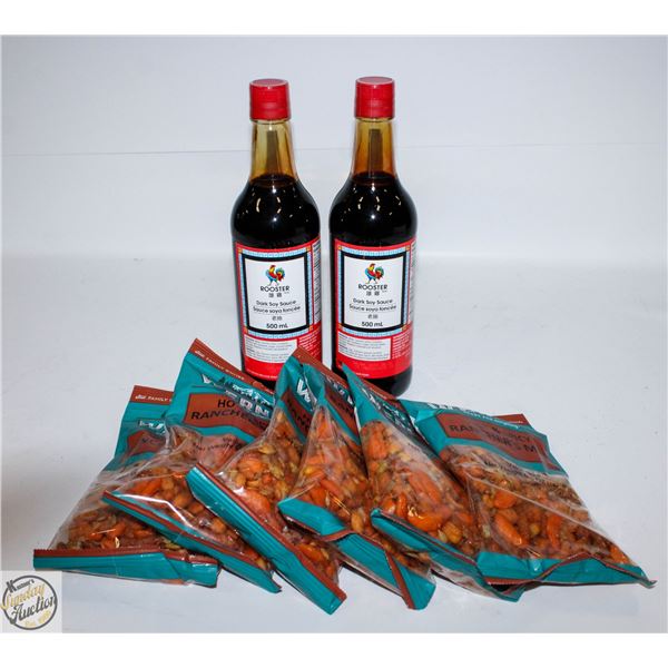 LOT OF DARK SOY SAUCE SOLD WITH SPICY SNACKS